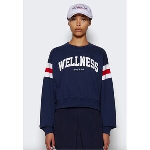 Sporty & Rich Women's Wellness Ivy Rugby Crewneck Sweatshirt Navy Size XLarge